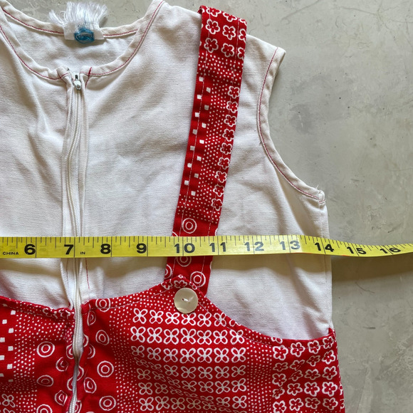 Vintage 1970s 70s Toddler Red Retro Bandana Patchwork Romper Playsuit Size 4-5T - Picture 6 of 7